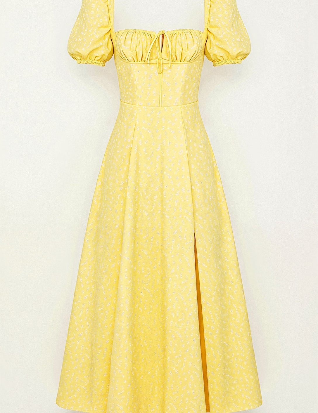 Square Neckline Daniela Midi Dress Yellow