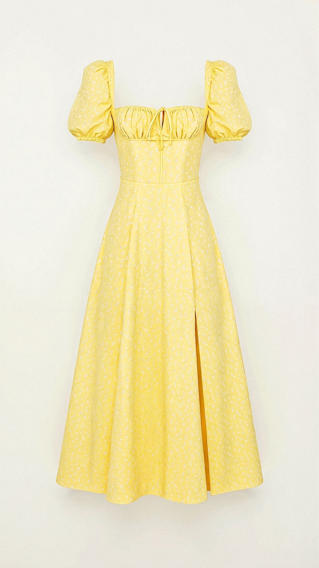 Square Neckline Daniela Midi Dress Yellow