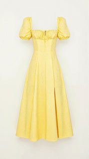 Square Neckline Daniela Midi Dress Yellow