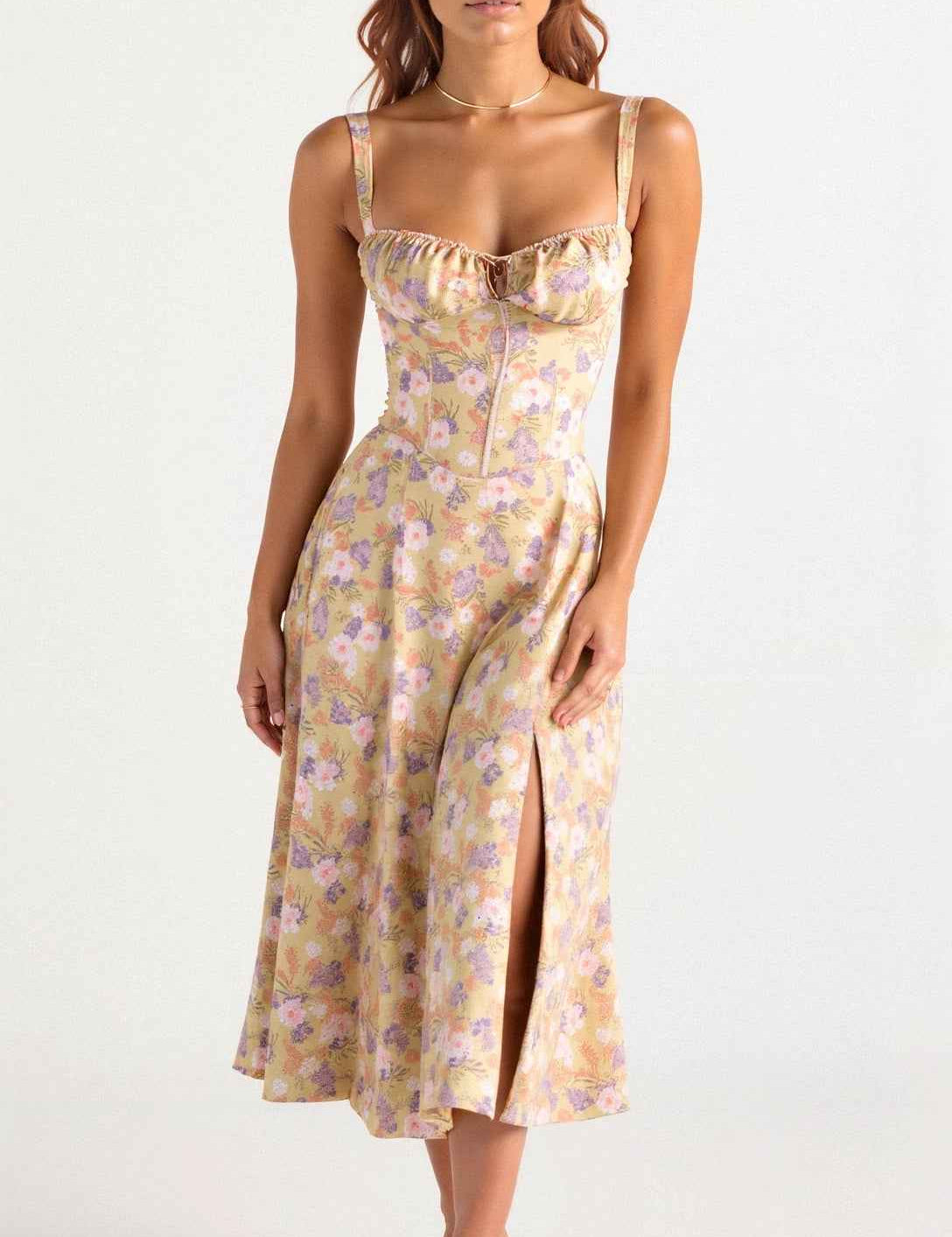 Kiana Corset Midi Dress for Elegant Style and Comfort Yellow