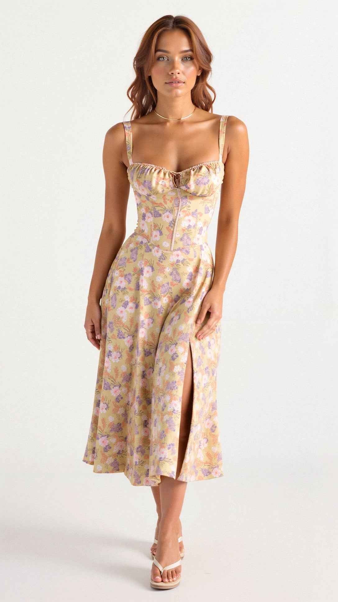 Kiana Corset Midi Dress for Elegant Style and Comfort Yellow