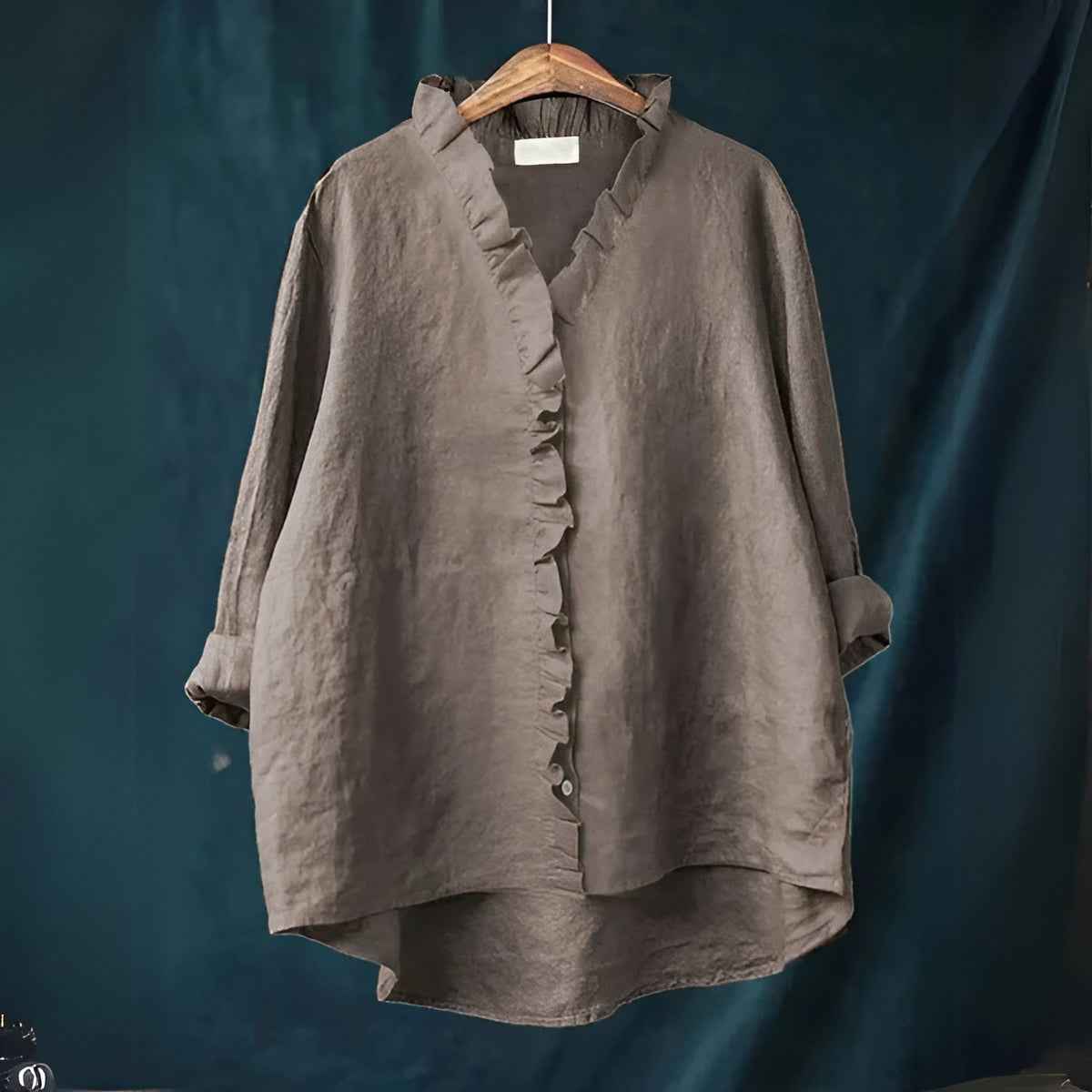 Ruffled Button Front Linen Blouse With Breathable Fit