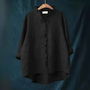 Ruffled Button Front Linen Blouse With Breathable Fit